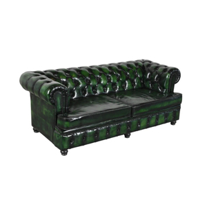 Canapé Chesterfield en cuir vert vintage avec cadre en bois recyclé - Product Image 5