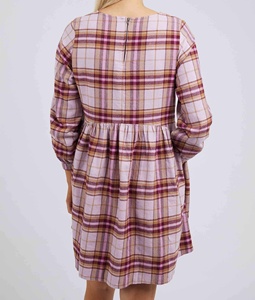 Robe d'été décontractée à carreaux, col rond, manches longues avec poignets élastiques, taille cintrée, longueur genou, 100% coton jersey, coupe trapèze - Product Image 2