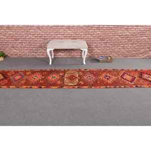 Alfombra Turca de 2.4x13.4 pies, Alfombra Vintage Tipo Runner, Alfombra de Lana Roja y Negra Estilo Suroeste - Product Image 3