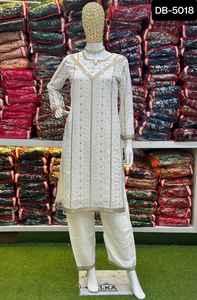 ชุดสูทแฟนซีของผู้หญิงชุดสูทผ้าฝ้ายปักลายและงานหินซาลวาร์ - Product Image 3