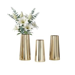 Fantastic Design Metal Flower Vase Set Of 3 Gold Finish Iron Steel Slim <b>Cone</b> Decorative Tabletop Vases For Home Wedding Decor - Product Image 1