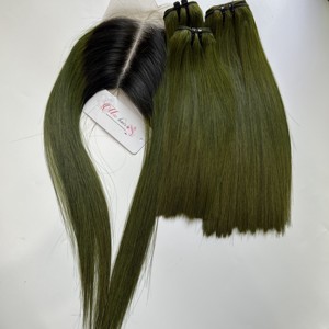 Cuticule de donneur unique droite d'os brut vert profond alignée Extensions de cheveux Remy couleur modèle de cheveux doux soyeux cheveux humains vietnamiens - Product Image 3