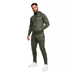 Sudadera con capucha y cremallera para hombre, pantalones de chándal de dos piezas, chándal con bolsillos, conjunto para trotar con cremallera, otoño - Product Image 1