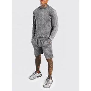 Fabricant de vêtements personnalisés, ensemble de survêtement unisexe délavé à l'acide, ensemble de survêtement vierge, taille plus, ensemble de short et de t-shirt délavé à l'acide pour homme - Product Image 3