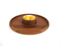 Plateau de service rond en bois d'acacia de qualité supérieure avec bol central Plat de service en bois élégant pour les fêtes