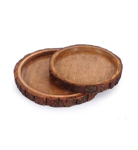 Mangue en bois servant forme ronde rustique majordome plateaux décoratif ferme pouf bougeoir décor à la maison pour porte-café - Product Image 1