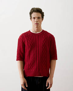 Suéter de Manga Corta de Punto Trenzado de Algodón de Alta Calidad para Hombre, Corte Regular, Cuello con Bordado en la Espalda, Logotipo Privado Personalizado, Otoño - Product Image 2