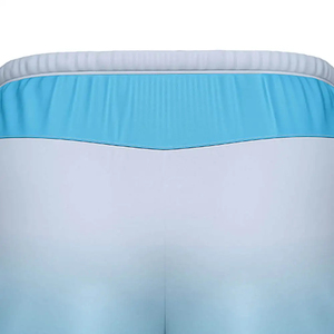 Shorts de sport tricotés unisexes à blocs de couleur avec bande latérale, séchage rapide, taille élastique, longueur mi-cuisse, bleu et blanc - Product Image 5