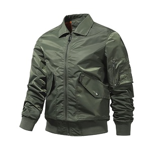 Blouson bombardier classique léger de couleur unie pour hommes col montant zippé à manches longues 100% polyester revêtement d'hiver appliqué - Product Image 1