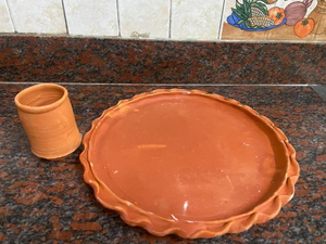 Assiettes à dîner en terre cuite ensemble de couverts en argile assiettes de service en terre cuite avec bord gravé vaisselle plaquée artisanale - Product Image 2