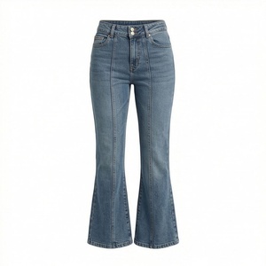 Pantalon en jean évasé taille haute pour femme, coupe large et longue, idéal pour l'hiver – Nouveau jean classique à devant plat - Product Image 1