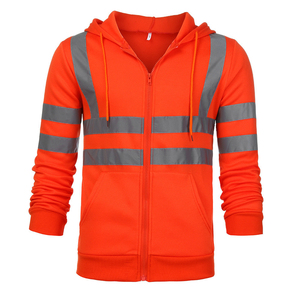 Sweat-shirt à capuche à manches longues réfléchissant pour homme Veste de travail en polyester de 300 grammes avec fermeture à glissière Manteau de sport de sécurité bloqué par les couleurs - Product Image 2