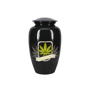 Urne funéraire noire avec motif de feuille de cannabis, inscription « Jusqu'à notre prochain rendez-vous », souvenir commémoratif pour adulte - Product Image 1