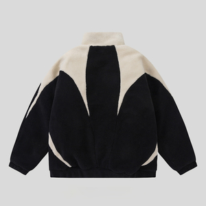 Custom Colorblock Patchwork stand collar holgado Sherpa chaqueta de lana para el invierno - Product Image 2