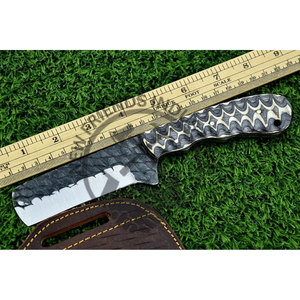 Cuchillo cortador de toro forjado a mano hoja de acero al carbono Funda de cuero en relieve Escala de Micarta multicolor Jigged Sturs DIY OEM/ODM - Product Image 1