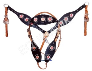 Ensemble de têtière et de plastron Western en cuir de qualité légère Design concis Vêtements équestres-pour licou et circonférence d'équitation - Product Image 6