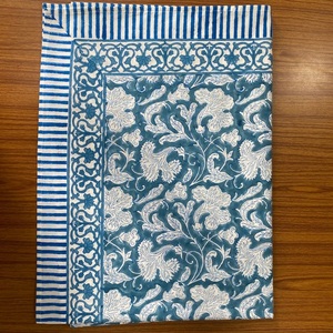 Mantel de algodón hecho a mano con flores indias azules mágicas turcas, juego de lino estampado con bloques de mano, Regalo para mamá, todos los tamaños disponibles - Product Image 4