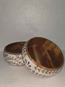 Tazón de madera esmaltada con estampado de flores silvestres, diseño floral botánico en forma de pera, plato de madera de mango para ensalada, ideal para decoración de jardín primaveral. - Product Image 3