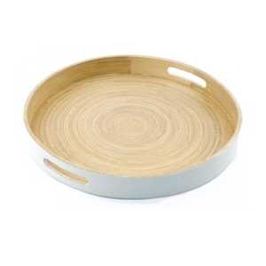 Plateau de service en bois de bambou de forme arrondie avec poignée, plateau de service en bois de bambou de Style Unique pour la maison, l'hôtel, le Restaurant, article de table - Product Image 1