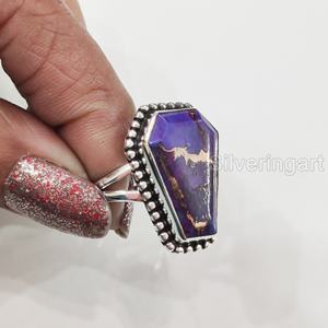 Bague pour femme en argent sterling 925 avec pierre précieuse turquoise naturelle de forme cercueil, couleur cuivre violet, pierre de naissance de décembre, cadeau pour fête et anniversaire - Product Image 4