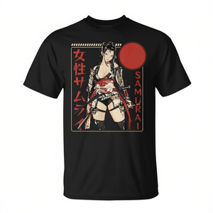 T-Shirt Promozionale con Ragazza Samurai Waifu in Stile Ukiyo-e Giapponese Manga - Product Image 2