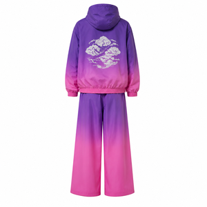 Purple Pink Gradient Tracksuit Set Full <b>Zip</b> <b>Hooded</b> Windbreaker Wide Leg Pants Streetwear Unisex Adult Lightweight Polyester Made - Product Image 2