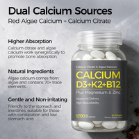 Gélules de calcium citrate d'algues à marque privée avec D3, K2, magnésium, zinc et vitamine B12 – Usine OEM de suppléments de calcium d'algues
