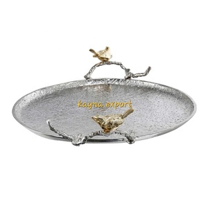 RAMA DE ORO Bandeja DE SERVICIO DE METAL hecha a mano con acabado rústico Elegante decoración de color personalizado para mesa Bandeja decorativa al por mayor - Product Image 5