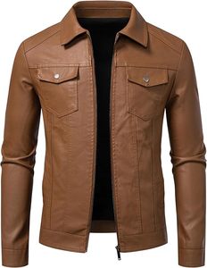 Veste en cuir pour homme tendance, idéale pour l'hiver, grande taille, motif uni, imperméable, coupe-vent, prix raisonnable - Product Image 4