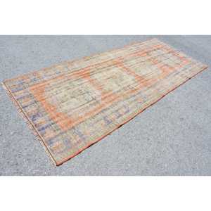 Tapis turc 4,6 x 10,9 pieds, grand tapis vintage, tapis en laine à bordures orange et bleues - Product Image 2