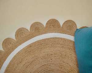 Tapis et carpettes vintage pour salon, tapis rond festonné fait main en jute 100% pour chambre à coucher et salon - Product Image 4