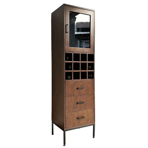 Modern Oak Wood <b>Wine</b> Cabinet with Iron Legs and Solid Panel Design-Home Furniture - Product Image 1