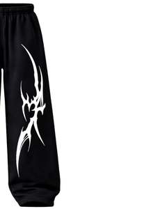 Pantalones Deportivos Holgados con Estampado Tribal de Llamas Negras para Mujer, Pantalones Jogger de Pierna Ancha, Pantalones Casuales de Felpa Extra Grandes, Fabricante - Product Image 3