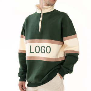 Men's Oversized Pullover <b>Hooded</b> Quarter-<b>Zip</b> Embroidered Long Sleeve Lined 100% Cotton Fleece Casual Breathable Autumn Wear - Product Image 1