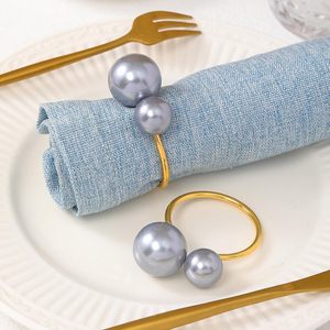 Pearl On The <b>Top</b> With Gold Finished Napkin Rings Holder Modern Napkin Bands for Anniversary Party Style Napkin Buckles - Product Image 1