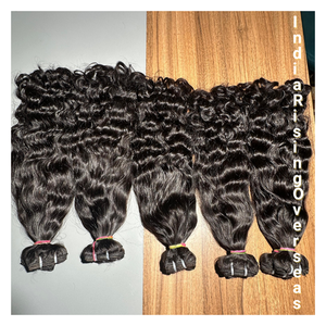 Paquetes de cabello ondulado hinchable Virgin Temple Extensiones de cabello indio crudo Natural Suave Doble dibujado Sin procesar: modelo no permanente - Product Image 2