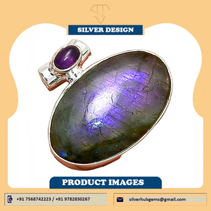 Pendentifs en labradorite violette naturelle, pendentif en pierre précieuse de créateur, cabochons en labradorite violette, collier pendentif pour femmes - Product Image 2