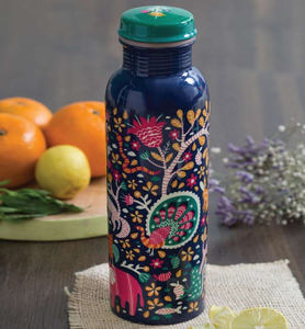 Bouteille d'eau en cuivre martelé avec motif en relief indien traditionnel ayant des avantages pour la santé - Product Image 3