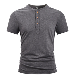เสื้อยืดแขนสั้นผ้าคอตตอนทรงสลิมฟิตสำหรับผู้ชายเสื้อยืดชายหาดสีทึบสำหรับฤดูร้อน - Product Image 2