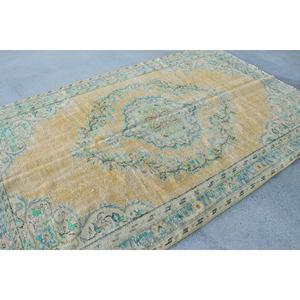 Turkish Rug, Large 5.6x8.7 ft Vintage Rug, <b>Yellow</b> Ikat <b>Wool</b> Rug - Product Image 3