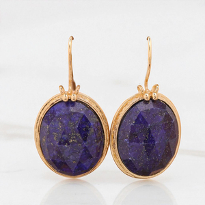 ต่างหูห้อยอัญมณี Lapis รูปวงรี-ต่างหูแฮนด์เมดสีทองเวอร์เมลต่างหูเงิน925-เครื่องประดับขายส่ง - Product Image 1