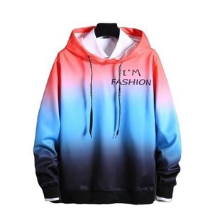 เสื้อมีฮู้ดแบบสวมหัวสำหรับผู้ชายไล่ระดับสีพิมพ์ดิจิตอลทำจากวัสดุโพลีเอสเตอร์/ ผ้าฝ้าย - Product Image 2