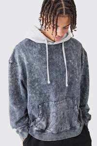 Sudadera con capucha holgada bordada personalizada ecológica de lana sólida unisex - Product Image 3