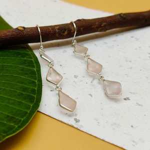 ต่างหู925แฟนซีสีเงินแท้ขอบโรสควอตซ์อัญมณีทำด้วยมือพร้อมไข่มุกสำหรับเป็นของขวัญแต่งงานหรือปาร์ตี้ - Product Image 1