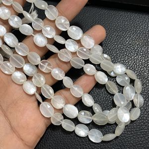 Cuentas de forma ovalada facetada de piedra lunar blanca de alta calidad pepita de piedras preciosas naturales 8x10-9x11MM taladro Vertical ASP GEMS rebordear - Product Image 2