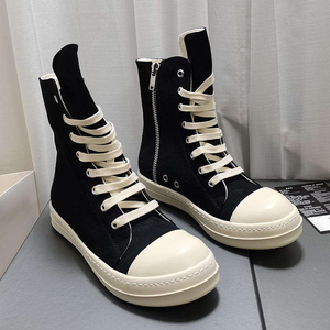 Zapatillas de Skateboarding de Diseño para Hombre, de Caña Alta con Cordones, Botines Casuales de Lujo para Pareja, de Cuero Genuino Negro, Modernos para Mujer - Product Image 2