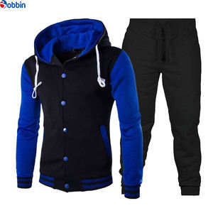 Ensemble de sport de haute qualité pour hommes, tendance, avec logo personnalisé, sweat-shirts patchwork, sweat-shirt de baseball classique, jogging - Product Image 1