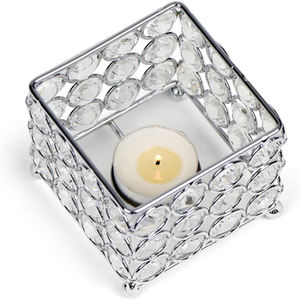 Porte-bougie votif en cristal argenté de qualité supérieure, grande forme carrée, support élégant, parfait pour la décoration de centres de villégiature et de mariages - Product Image 3