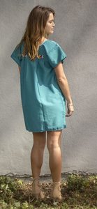 2023 elegante vestido bordado mexicano Vintage de manga corta para mujer uso diario con patrón sólido cintura Natural - Product Image 4