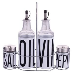 Set di Barattoli per Spezie in Vetro e Acciaio Inox Bigismore con Supporto in Ferro per Olio, Aceto, Sale e Pepe - Product Image 1